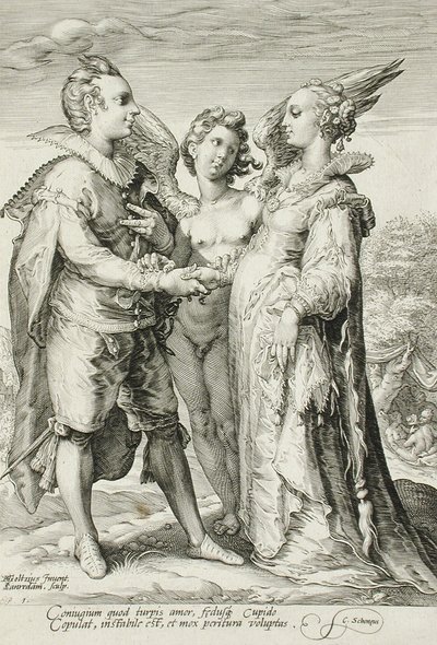 Marriage for Pleasure, Plate 1 av The Marriage Trilogy, ca. 1594 av Jan Saenredam