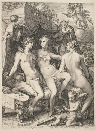 Venus på en sofa mellom Bacchus og Ceres av Jan Saenredam
