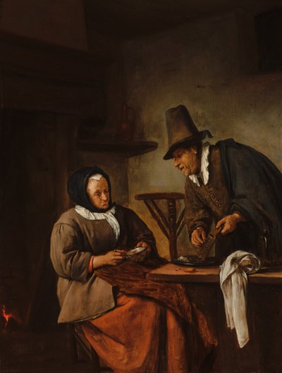 Et gammelt par som lager en varm drikk av Jan Steen