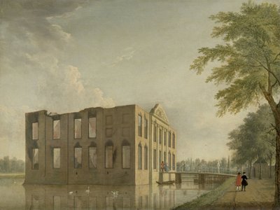 Berckenrode slott i Heemstede etter brannen Berkenrode slott, Heemstede, etter brannen 4.-5. mai 1747: Sidevisning av Jan Ten Compe