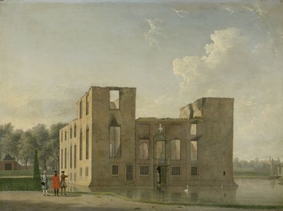 Bakfra av Berckenrode Castle i Heemstede etter brannen Berkenrode Castle, Heemstede, etter brannen 4.–5. mai 1747: Sett bakfra av Jan Ten Compe