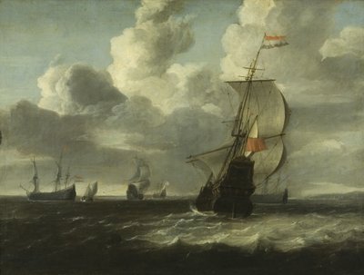 Seascape [Man of War setter ut], ca. 1660 (olje på lerret) av Jan Theunisz. Blanckerhoff