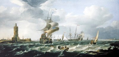 En elvemunning med nederlandsk frakt i en stiv bris (olje på lerret) av Jan Theunisz Blankerhoff