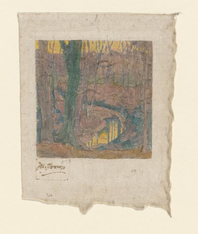 Bare eiketrær langs en bekk In the Woods (original tittel) Le bois hivernal (original tittel) av Jan Toorop (signed by artist)