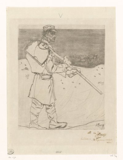 Skjellfisker med garn på stranden ved Katwijk aan Zee Skjellfiskeren (original tittel) av Jan Toorop (signed by artist)