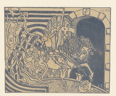 Katalogomslag med ridder til hest av Jan Toorop