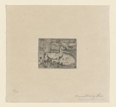 Hjort nær et tre foran en dam Hjort nær et tre (original tittel) av Jan Toorop