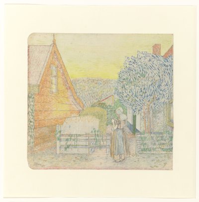 Zeeland-jente, strikker på en gårdsplass av Jan Toorop