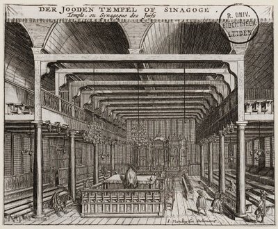 Interiør i den portugisiske synagogen i Amsterdam av Jan Veenhuysen