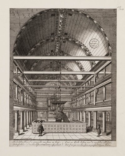 Interiør i den portugisiske synagogen i Amsterdam av Jan Veenhuysen