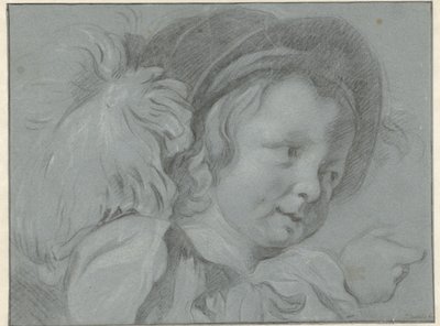 Studie av et barnehode med en hatt av Jan Verkolje (I)