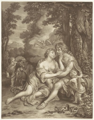 Venus stopper Adonis fra å jakte av Jan Verkolje (I)