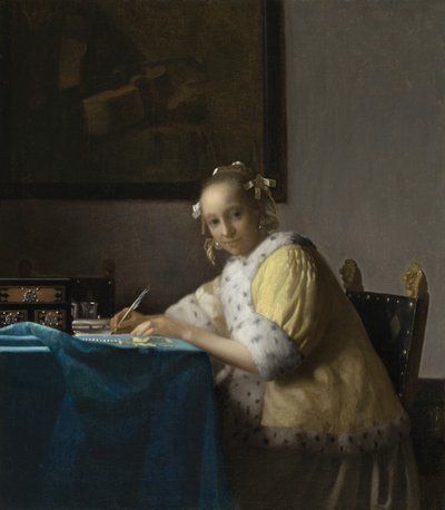 En dame som skriver, ca. 1665. av Johannes Vermeer