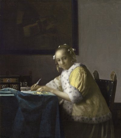 En dame som skriver et brev, 1665-1670 av Jan Vermeer van Delft