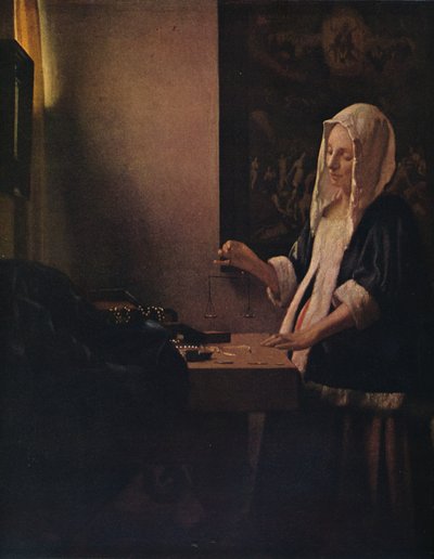 Kvinne holder en balanse, c1664 av Jan Vermeer van Delft