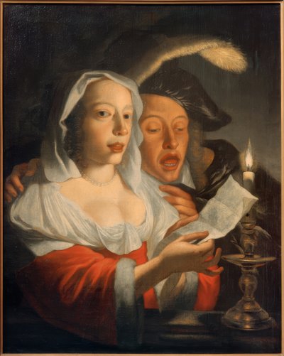 Syngende par ved levende lys av Jan Vermeer van Utrecht
