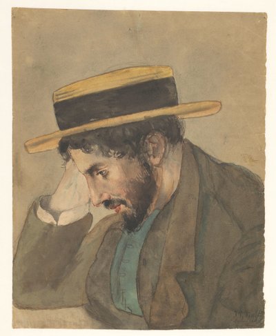 Portrett av en ung mann med stråhatt av Jan Veth