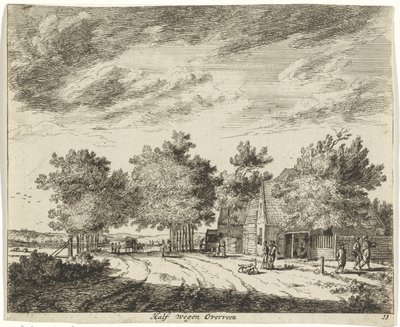 Landskap halvveis overvevet Veier halvveis Overveen (tittel på objekt) Landskap i Haarlem-området (serietittel) Gesigten utenfor Haarlem, Utført av. J.V.V. (serietittel på objekt) av Jan Vincentsz. van der Vinne