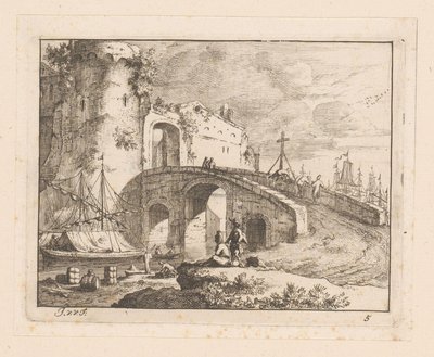 Byport ved en italiensk havn av Jan Vincentsz. van der Vinne
