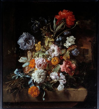 Bukett med blomster avsatt på en steinbenk Maleri av Jan Weenix (1640-1719) 1694 Søn. 0,74x0,67 m Lyon, Musee des Beaux Arts av Jan Baptist Weenix