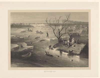 Dikebrudd og oversvømte gårder oversvømmelse. 1855 (tittel på objekt) av Jan Weissenbruch