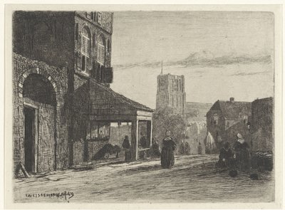 Utsikt over Sint-Martinuskerk i Woudrichem av Jan Weissenbruch