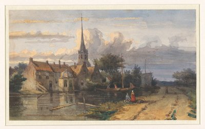 Utsikt over en landsby ved en kanal av Jan Weissenbruch