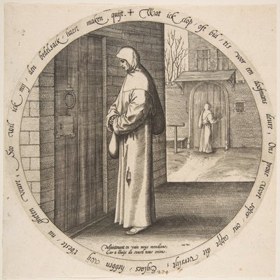 Man tigger forgjeves ved døren til de døve, fra tolv flamske ordspråk, ca. 1568. av Jan Wierix