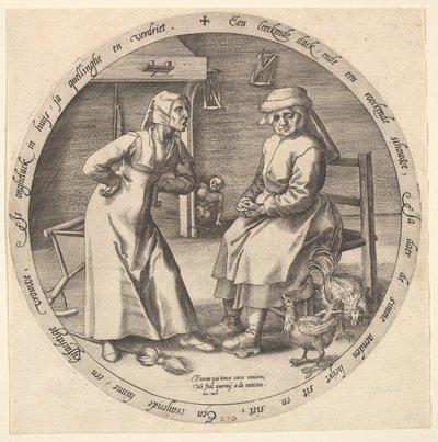 Den skjellende kvinnen og den kaklende høna, ca. 1568. av Jan Wierix