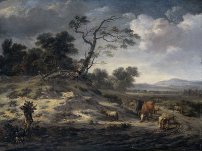 Landskap med storfe på en landevei av Jan Wijnants