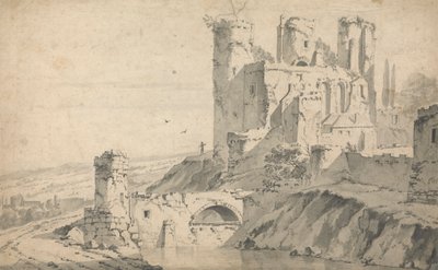 Ødelagt slott ved en elv av Jan Wyck