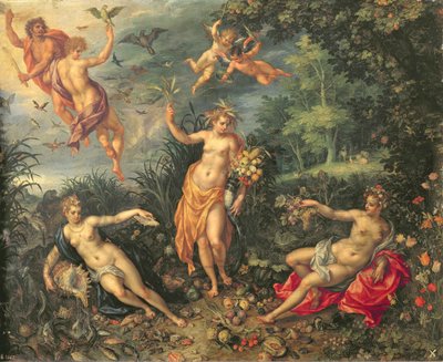Overflod og de fire elementene, ca. 1606 (olje på kobber) av Jan and Clerk, H. Brueghel
