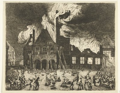 Brannen i det gamle rådhuset i Amsterdam, 1652 Skildring av den gamle Stadthuys som ble brent til Amsterdam 7. juli 1652 av Jan de Baen