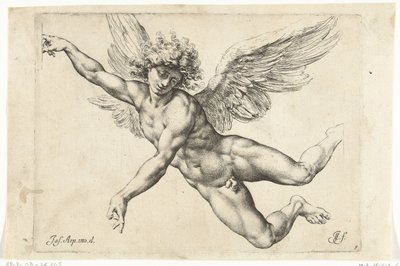 Studie for en naken flygende engel Paradigms graphics variorum artificum (serietittel) av Jan de Bisschop
