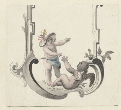 Ornament med to spillende putti av Jan de Goeje