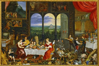 Allegorier om smak, hørsel og berøring … (maleri på lerret) av Jan the Elder Brueghel