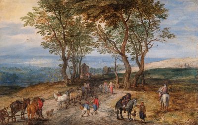 Country Road Scene with Figures: A Man Praying at a Shrine, ca. 1610 (olje på kobber) av Jan the Elder Brueghel