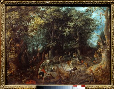 Landskap i skogen, vedkuene Maleri av Jan Bruegel (eller Breugel eller Brueghel eller Breughel) den tidligere kjent som Bruegel de Velours (1568-1625) Toulouse fra 1600-tallet, Musee des Augustins. av Jan the Elder Brueghel
