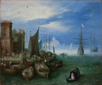 Havnescene i Venezia (olje på kobber) av Jan the Elder Brueghel