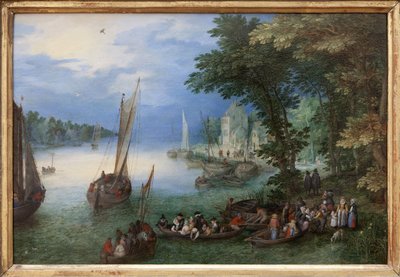 Elvescene eller barkagen, Oljemaleri på kobber av Jan Brueghel, dit Brueghel de Velours (1568-1625), ca. 1605. Mål: 24 x 36 cm. Fotografi, KIM Youngtae, Nantes, Musee des Beaux Arts de Nantes. av Jan the Elder Brueghel