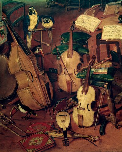 Strenger og papegøyer, detalj av Allegory of the Five sanser (maleri av Jan the Elder Brueghel