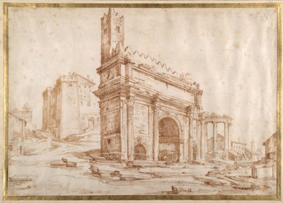 The Arch of Septimus Severus, Roma (penn og blekk på papir) av Jan the Elder Brueghel