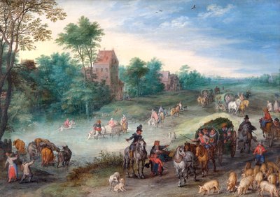 Reisende på landevei, med storfe og griser av Jan the Elder Brueghel