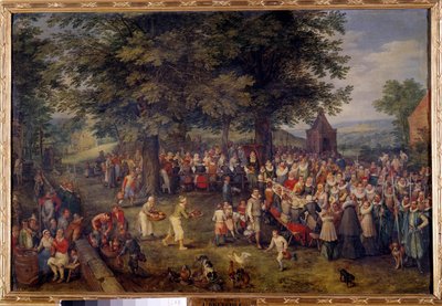 Bryllupsbankett Scene bryllupsmiddag i en landsby. Maleri av Jan Brueghel (eller Bruegel eller Brueghel eller Brueghel) den tidligere kjent som Bruegel de Velours (1568-1625) 1600-tallet Madrid, Musee du Prado av Jan the Elder Brueghel