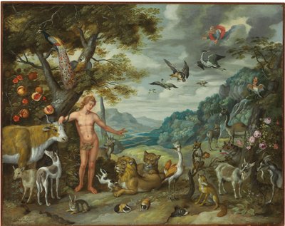 Adam som navngir dyrene, fra historien om Adam og Eva av Jan Brueghel the Younger