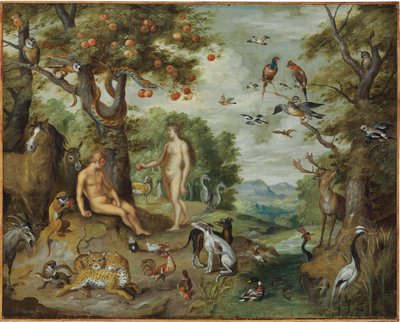 Fristelsen til Adam, fra historien om Adam og Eva av Jan Brueghel the Younger