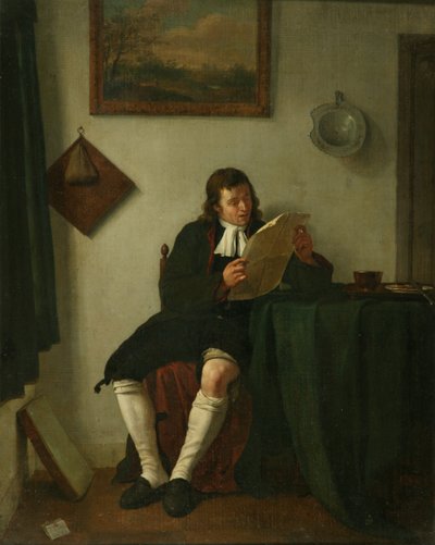 Interiør med en mann som leser av Jan the Younger Ekels
