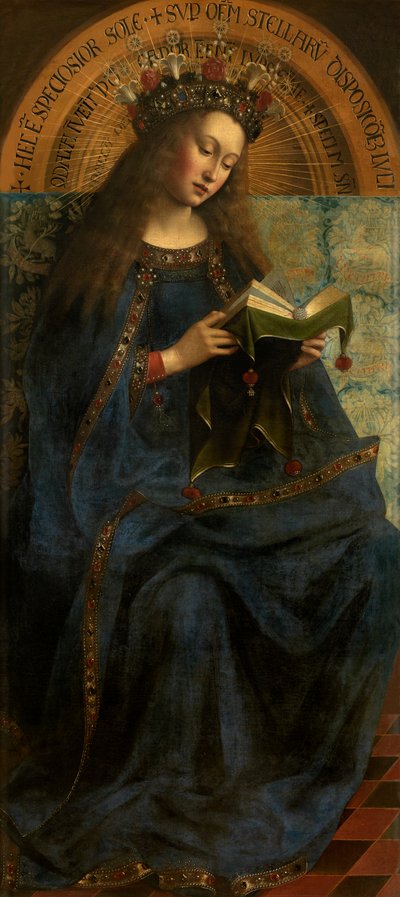 Maria (olje på lerret) av Jan van (after) Eyck