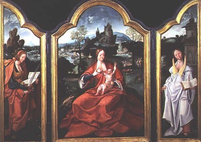 Resten på flukten til Egypt med St. Katarina av Alexandria og St. Barbara av Jan van (and workshop) Doornik