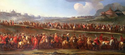 En tyrkisk campingvogn utenfor Konstantinopel (olje på lerret) av Jan van (attr. to) Huchtenburgh